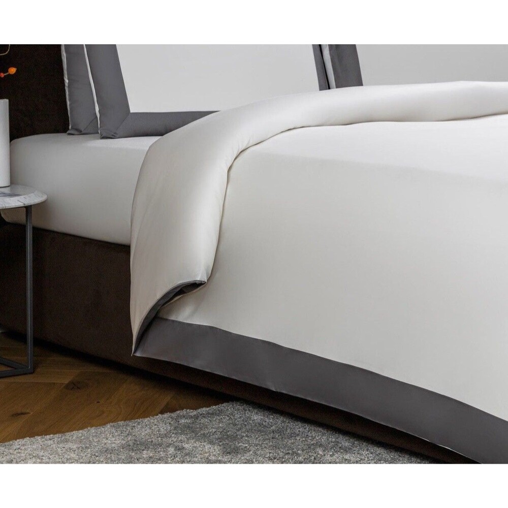 Frette Queen Bold Duvet Cover , Milk/Slate Grey , 100% Cotton, Made In Italy - Picture 2 of 10